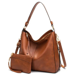 Hobo shoulder bag with compact wallet pouch, made of high-quality PU leather, featuring a stylish slouchy design.