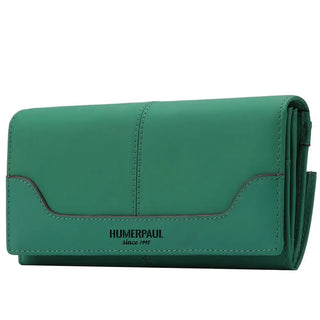 Genuine Leather Wallet in green color by HUMERPAUL with sleek design and multiple compartments.