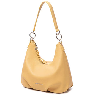 Luxury yellow crossbody bag for women - casual satchel with wide strap and zipper closure.