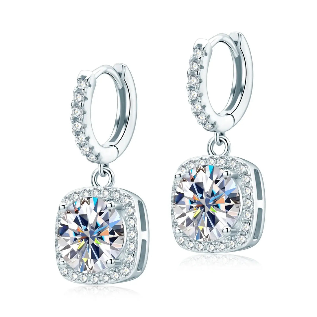 Elegant Moissanite Drop Earrings in 925 Silver with sparkling details and a luxurious design.