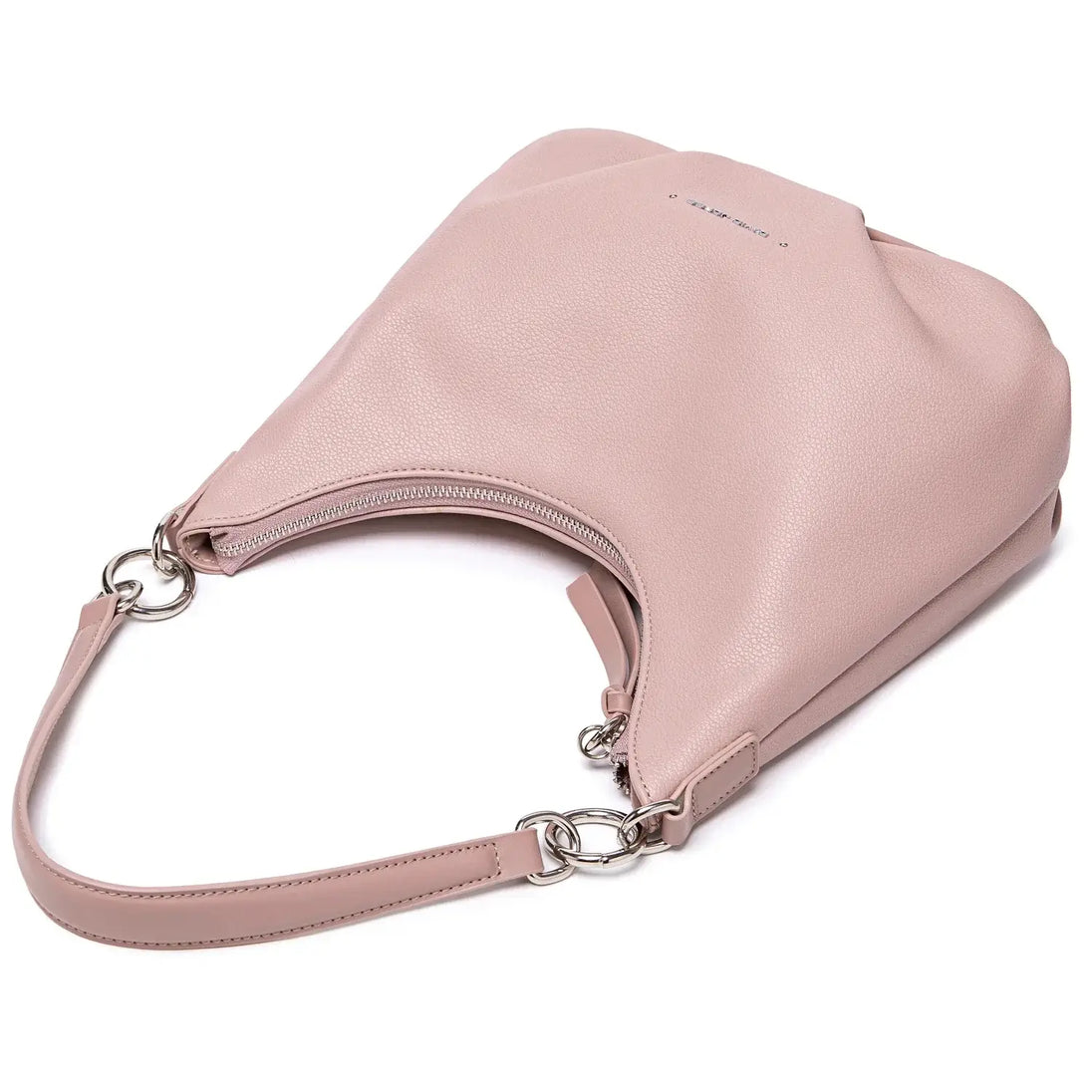 Luxury pink crossbody bag for women, casual satchel with wide straps, zipper closure, soft PU material.