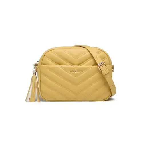 PU Crossbody Bag in yellow with quilted design and tassel, perfect for casual outings and daily use.