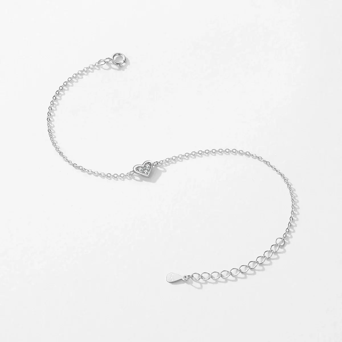 Bracelet 925 sterling silver with heart-shaped zircon accent, adjustable fit, lightweight, waterproof, and hypoallergenic.