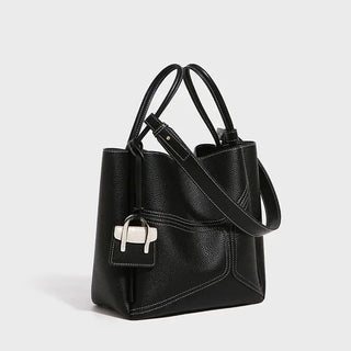 Genuine Leather Tote Bag with zipper pocket, stylish black design, perfect for everyday use.