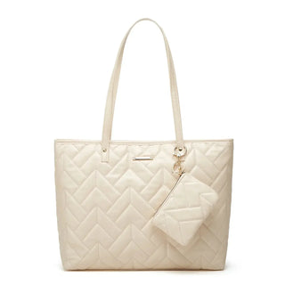Tote Bag Soft & Versatile Two Piece Set in cream with quilted design and detachable pouch for everyday use.