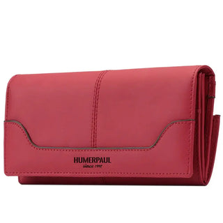 Genuine Leather Wallet in vibrant pink color with multiple pockets for cards and cash.