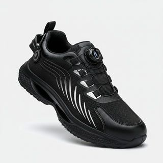 Anti-smash Work Shoes For Men featuring durable black fabric upper and anti-slip rubber outsole.