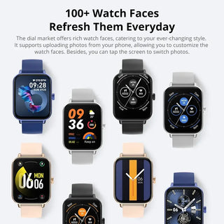Smartwatch displaying 100+ customizable watch faces, perfect for refreshing style every day.