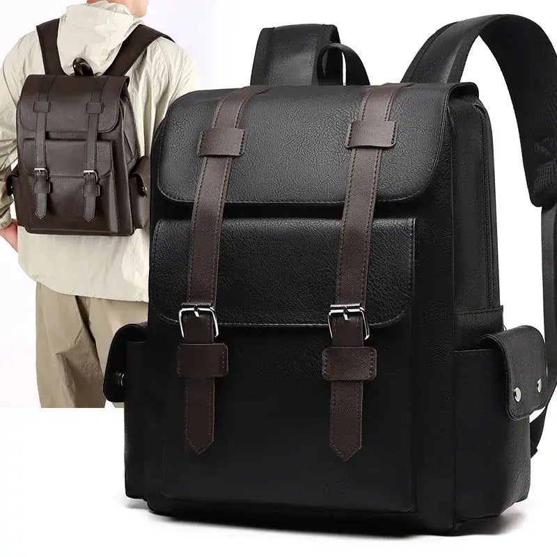 Backpack for men in leather, large capacity casual travel backpack by HTLT, designed for comfort and style.