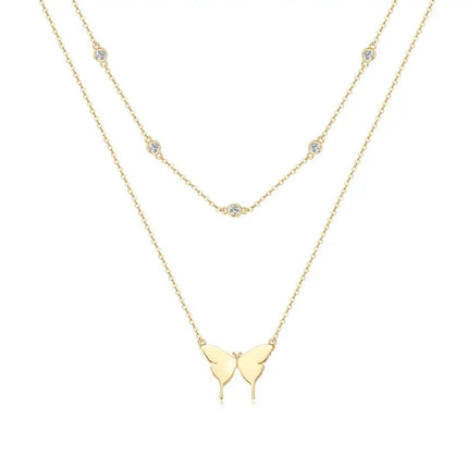Moissanite Necklace Double Layer Butterfly Pendant