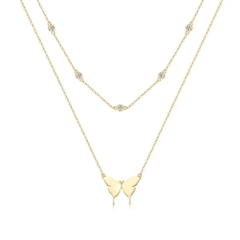 Moissanite Necklace Double Layer Butterfly Pendant