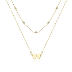 Moissanite Necklace Double Layer Butterfly Pendant