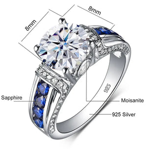 Ring Moissanite Diamond for Women set in gold with blue stones and sapphire, fine quality 925 silver setting.
