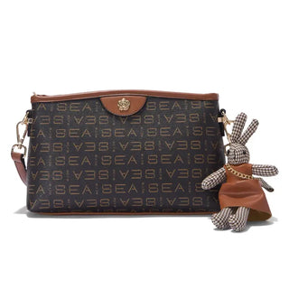 Monogram Crossbody Bag with Cute Bunny Charm featuring a zipper closure and geometric pattern.