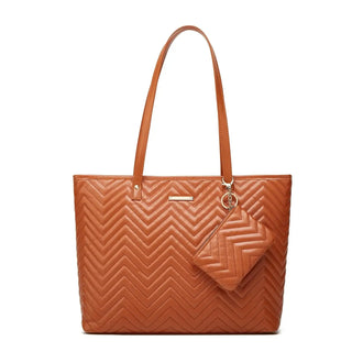 Tote Bag Soft & Versatile Two Piece Set in brown microfiber with a chevron pattern and matching pouch.