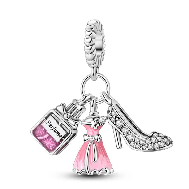 Charm Bead 925 Sterling Silver Butterfly, Daisy & Rose