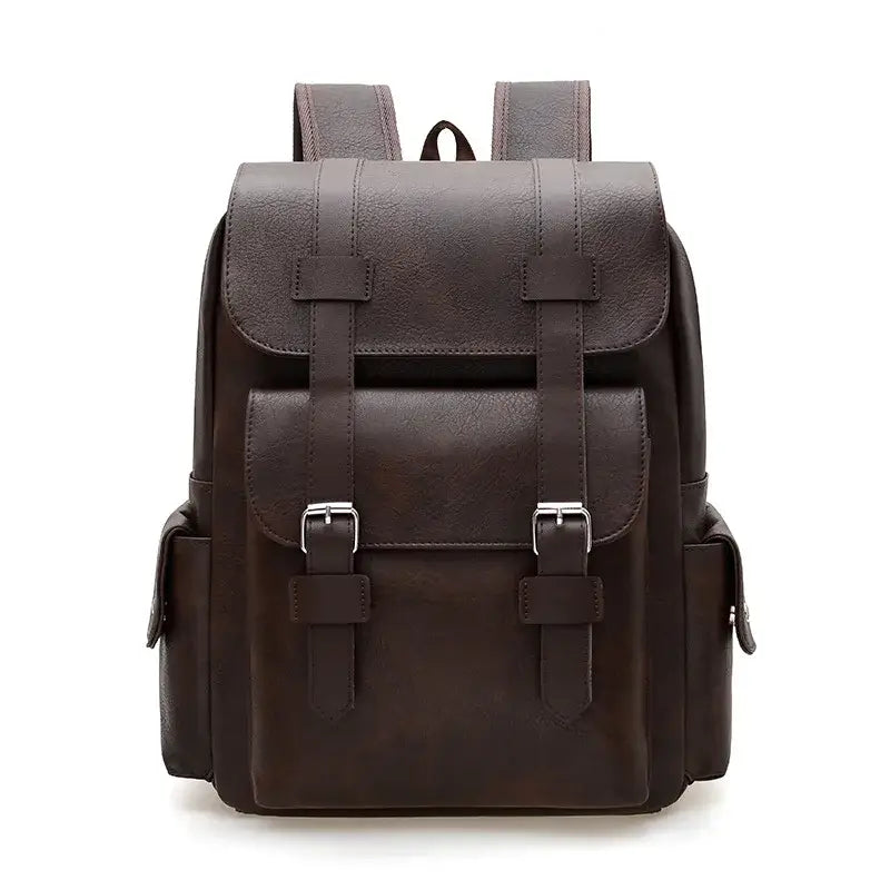Backpack for men, leather, large capacity, casual travel, softback design with zipper closure.