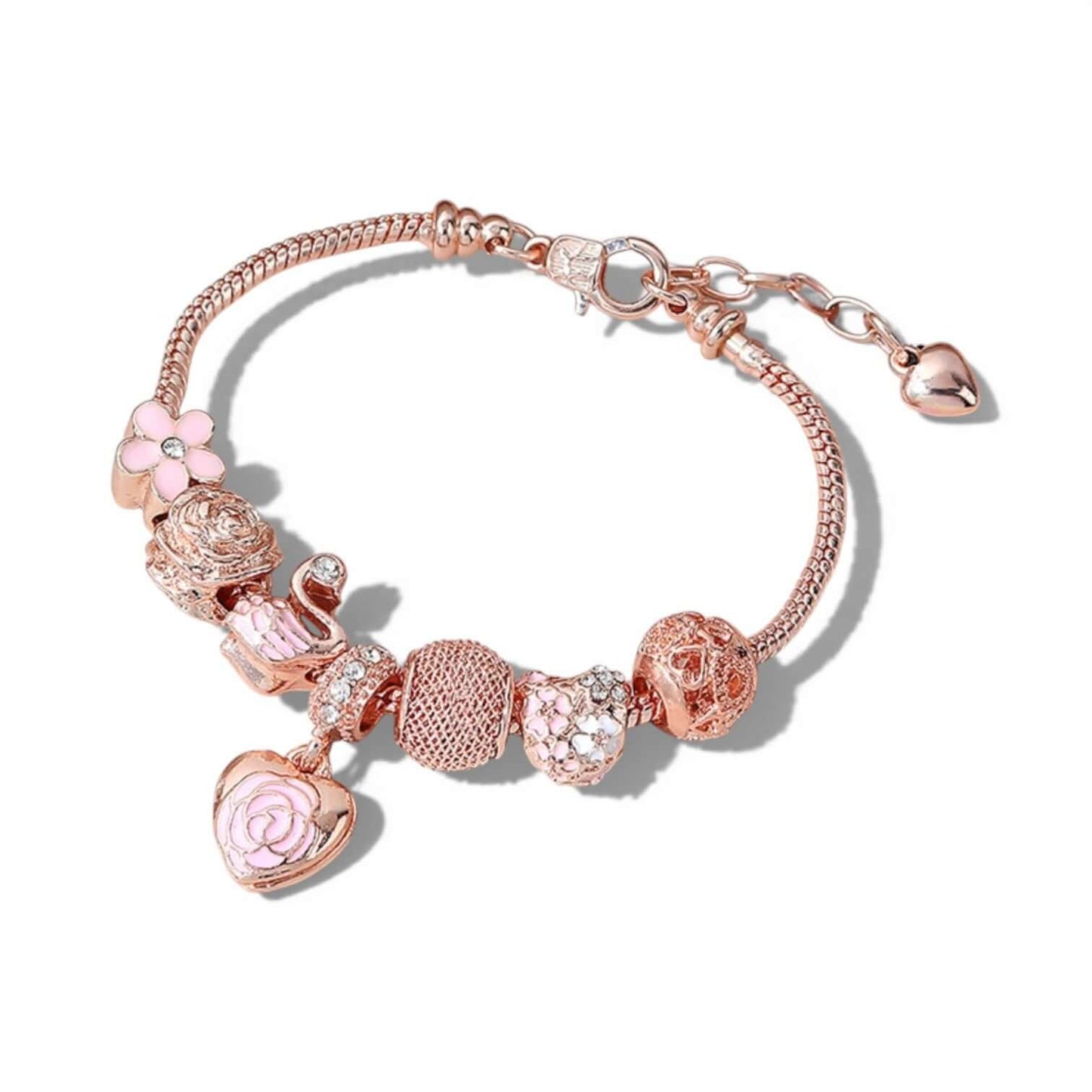 Multi-Charm Bracelet with Rose & Swan