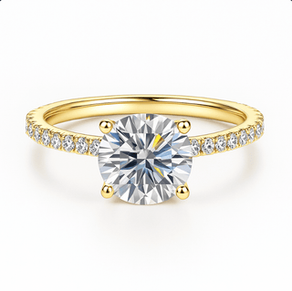 Moissanite Ring 925 Sterling Silver featuring a brilliant round-cut stone with sparkling zircon accents in gold plating.