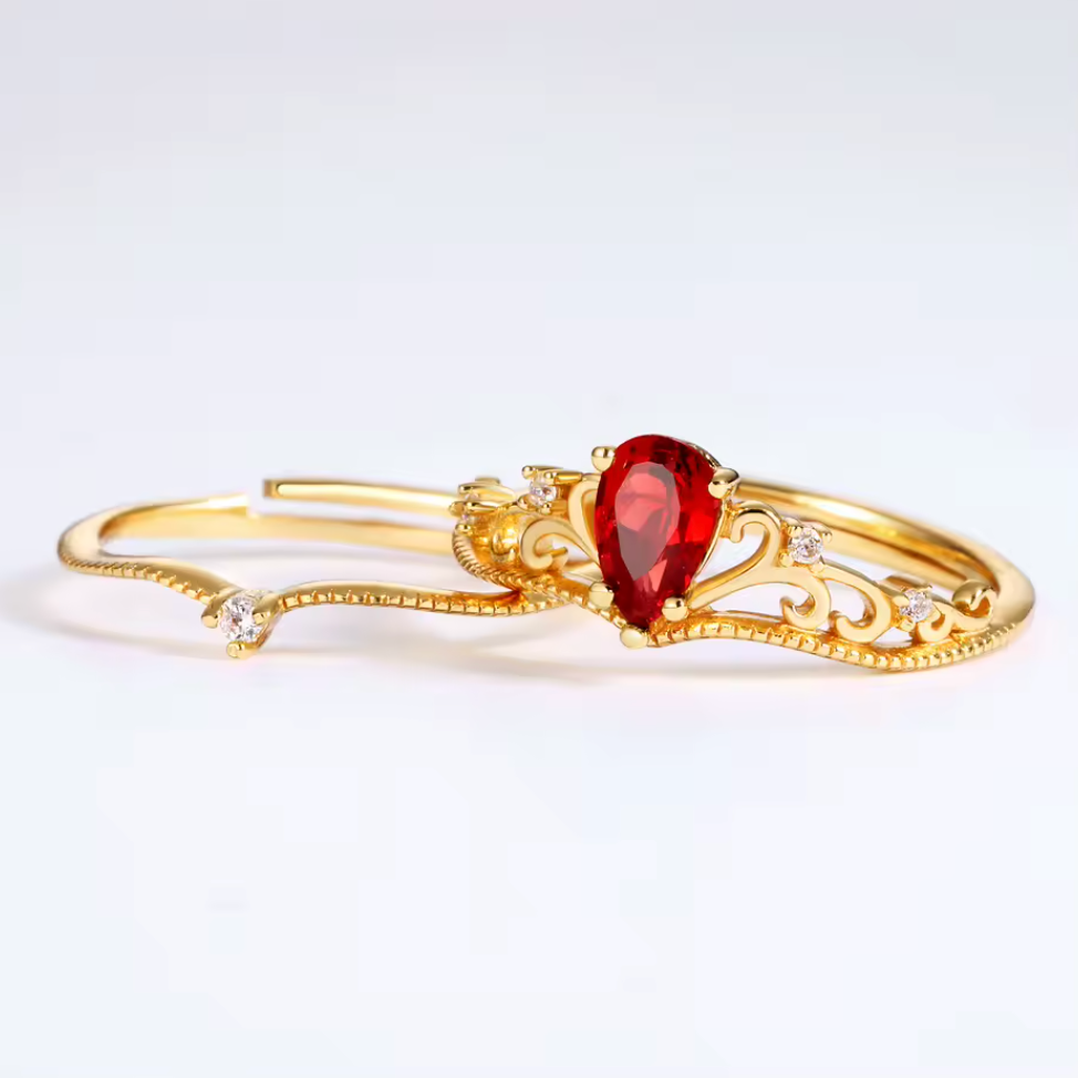 Crown Rings Mozambique Red Garnet & Moissanite Women’s Engagement Ring
