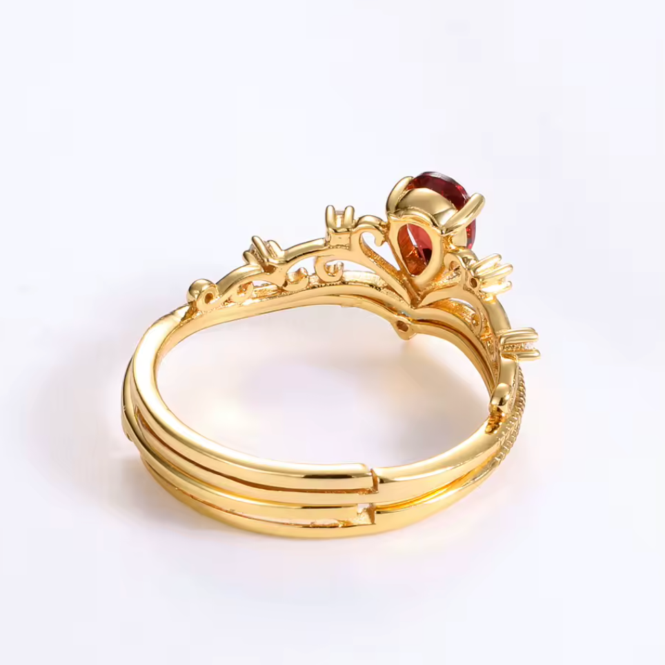 Crown Rings Mozambique Red Garnet & Moissanite Women’s Engagement Ring