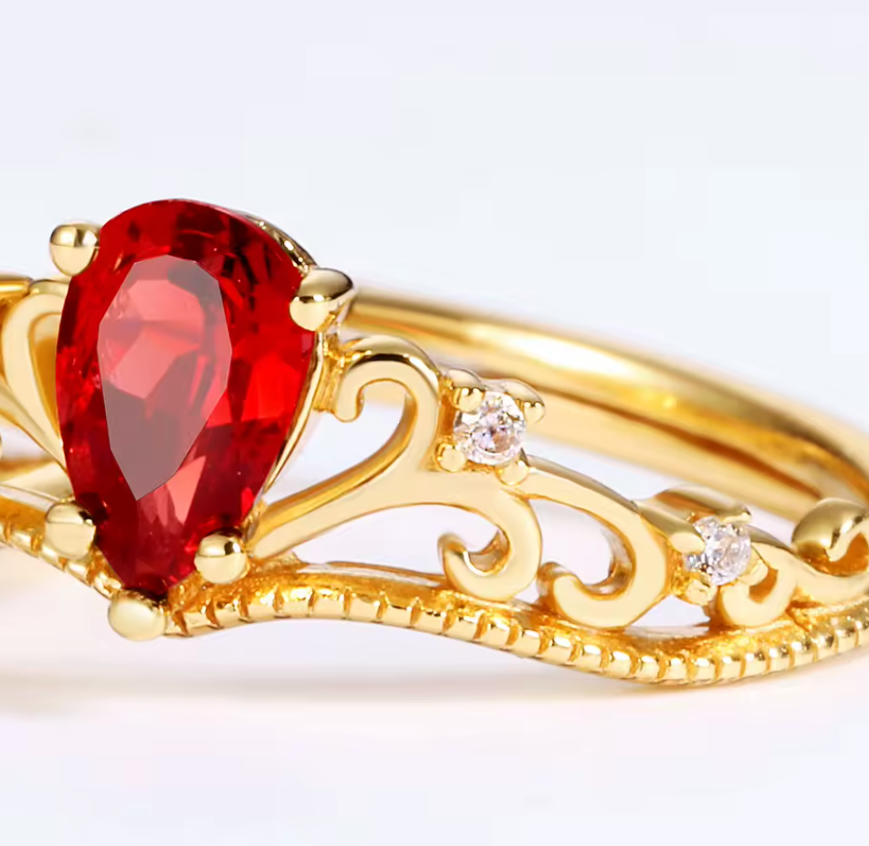 Crown Rings Mozambique Red Garnet & Moissanite Women’s Engagement Ring