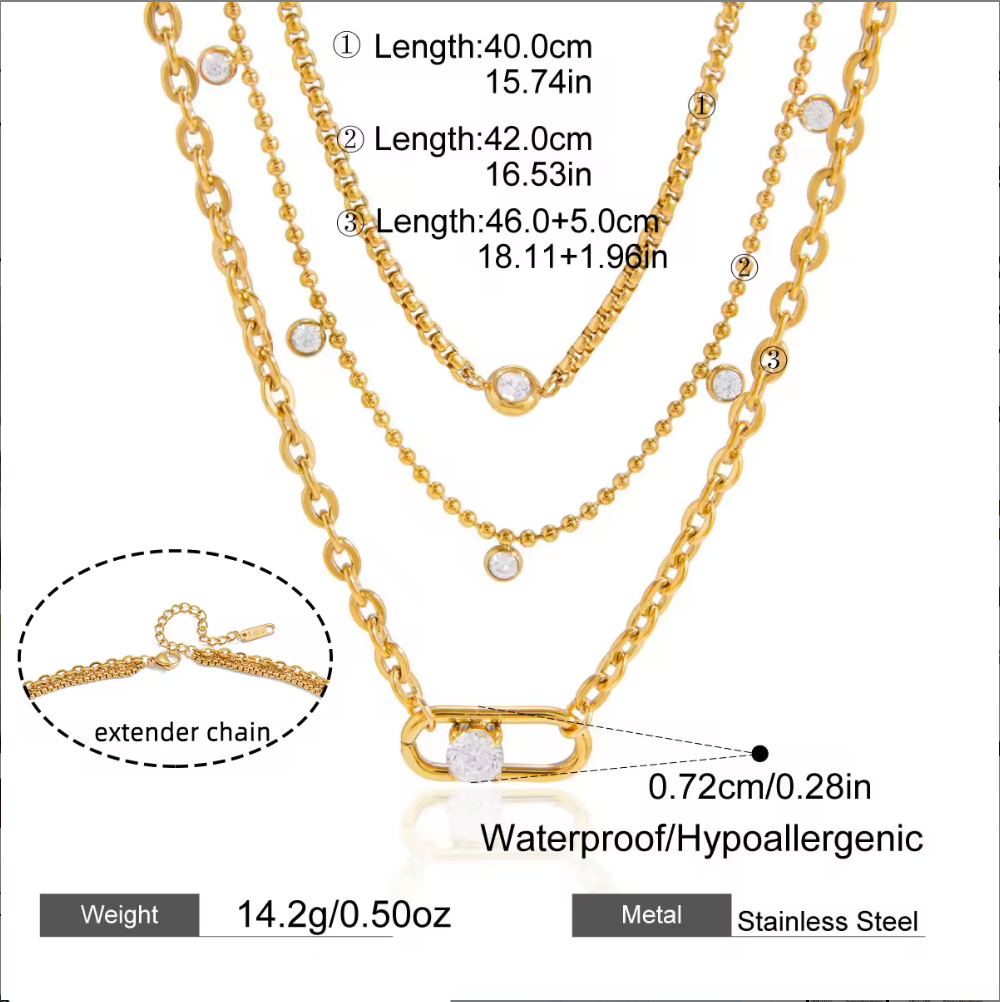 Necklace 18K Gold Plated Stainless Steel Zircon Pendant