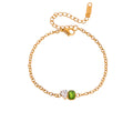 Bracelet Waterproof Stainless Steel Vintage Green Crystal Beaded Link
