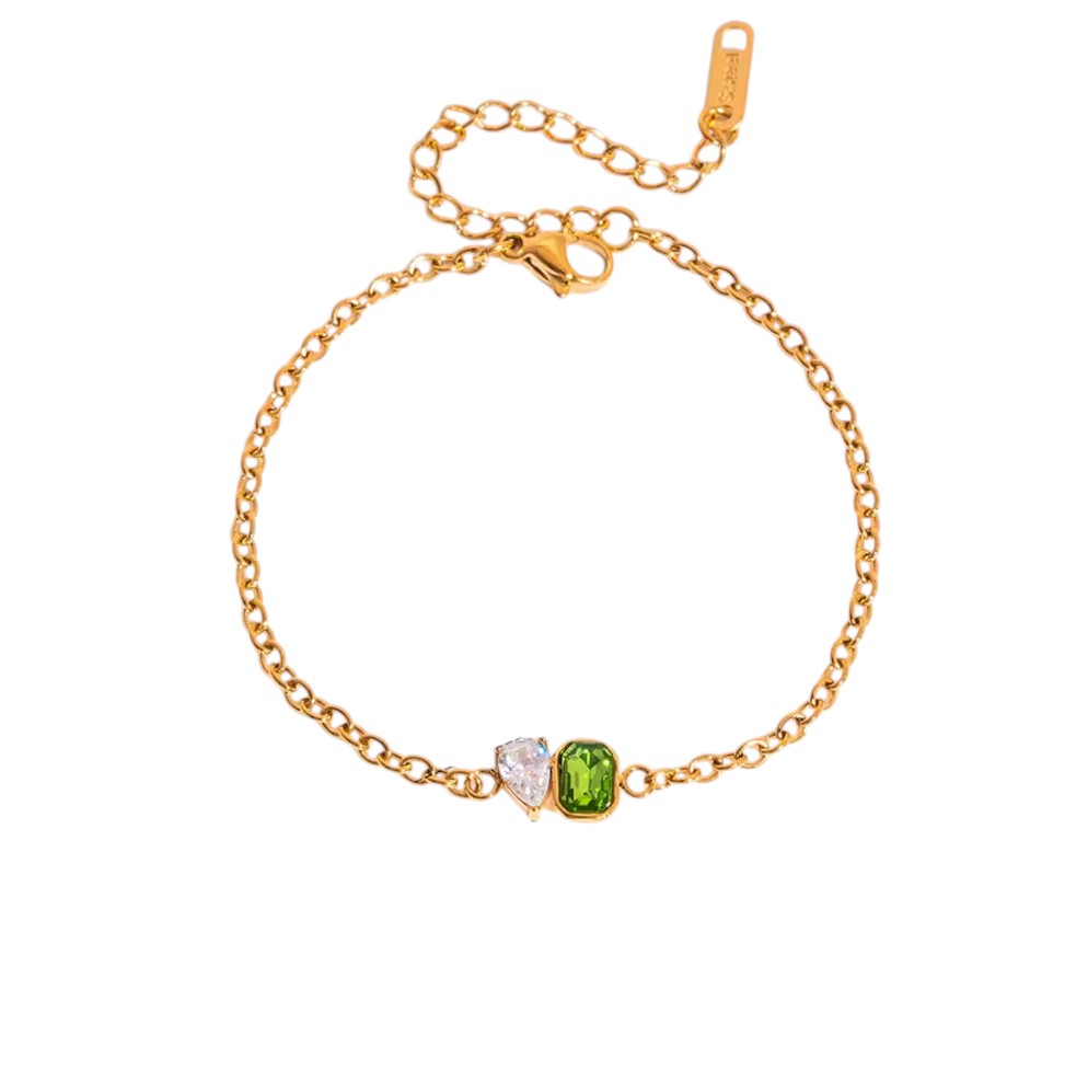 Bracelet Waterproof Stainless Steel Vintage Green Crystal Beaded Link