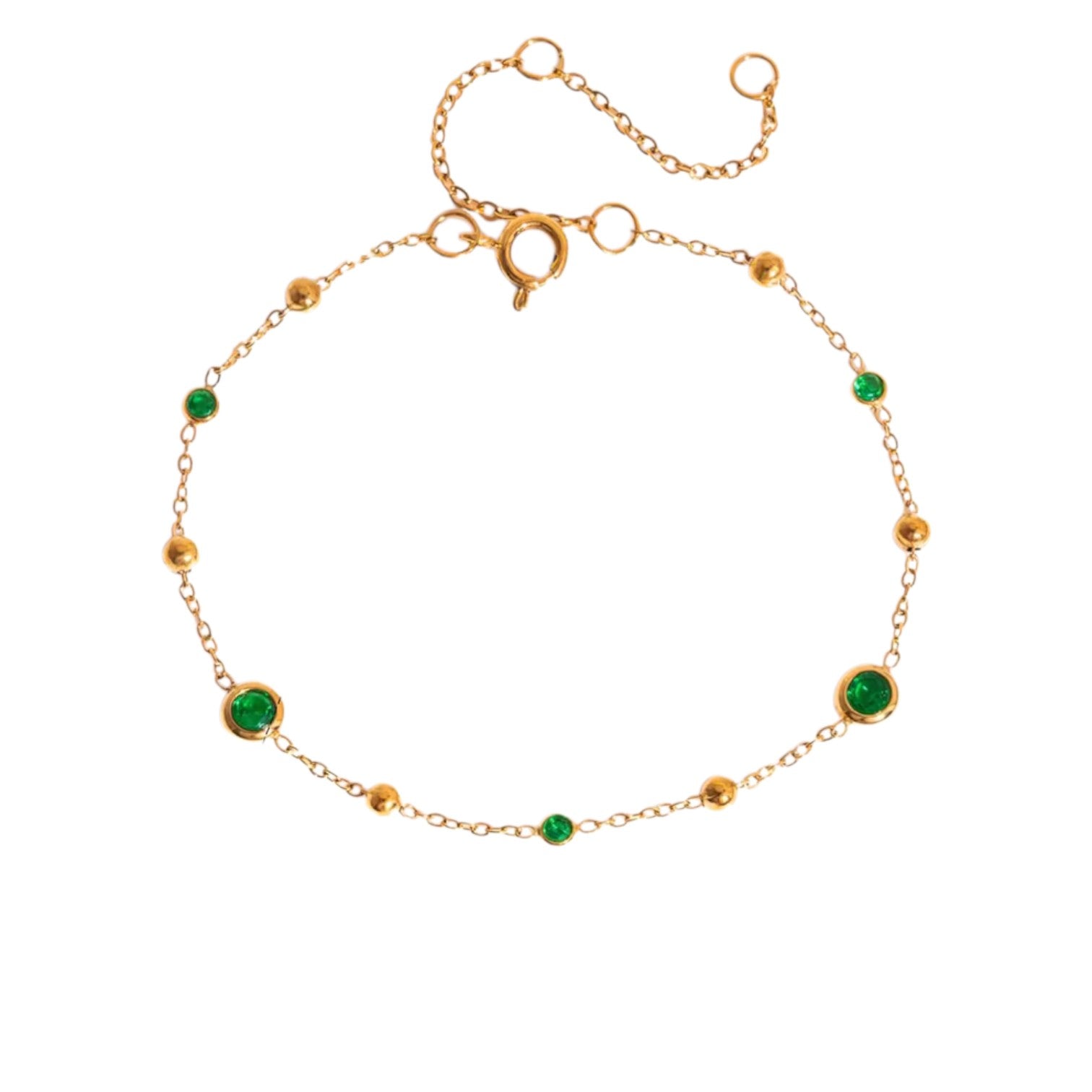 Gold Bracelet Waterproof Stainless Steel Vintage Green Crystal Beaded Link