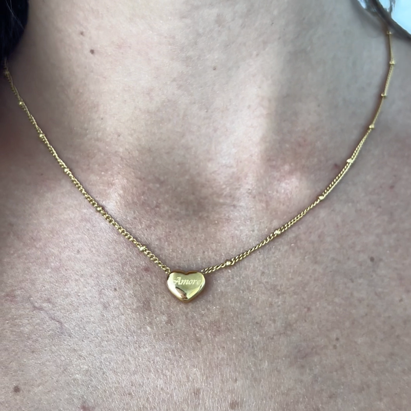 Collana Amore con Cuore, Collana con Ciondolo a Cuore con Scritta 