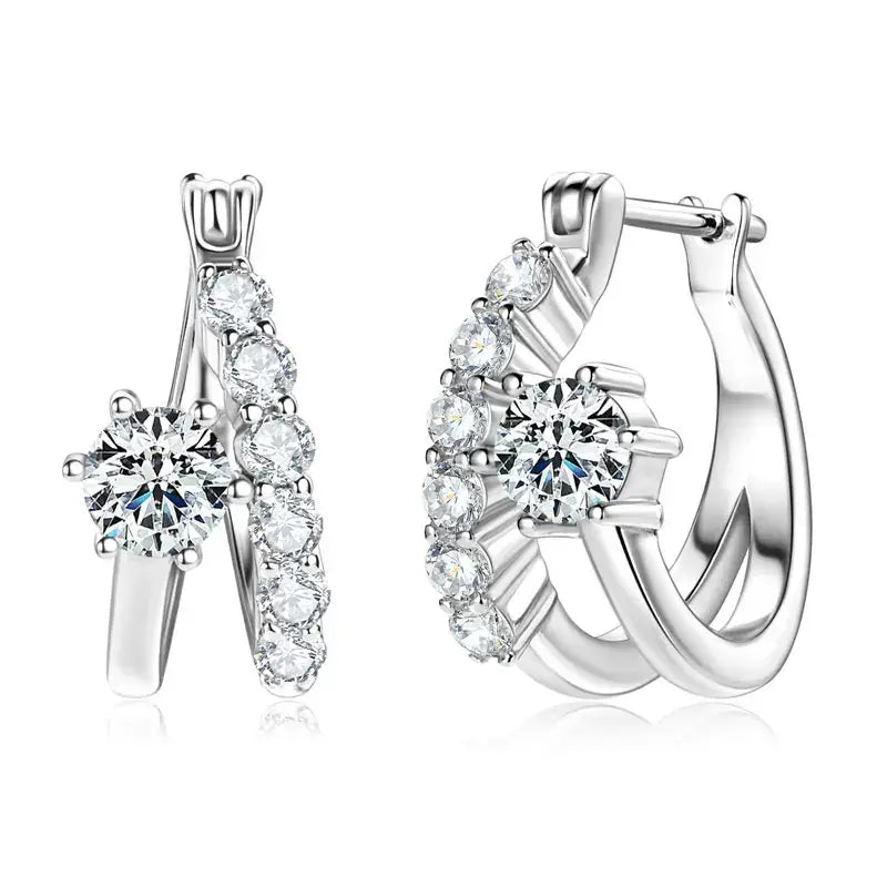 Moissanite Diamond Round Earrings for Women showcasing a stunning design with sparkling diamonds in white gold.