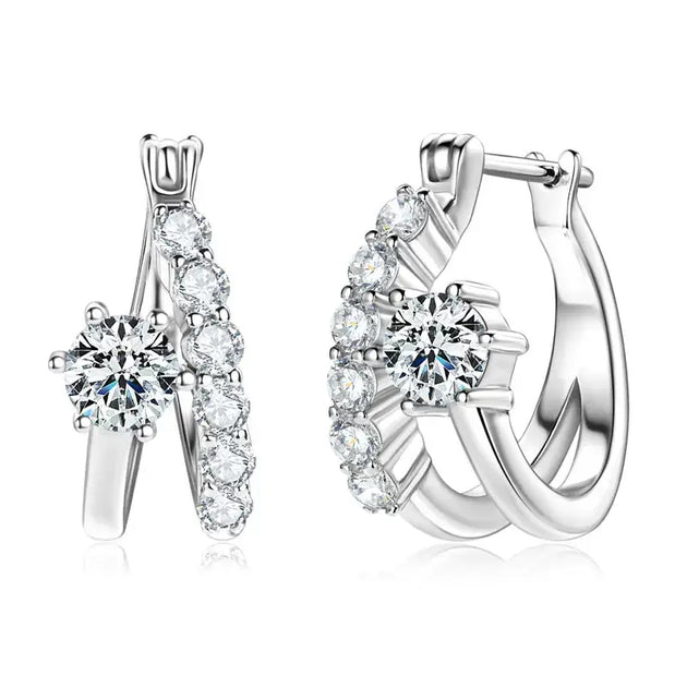Moissanite Diamond Round Earrings for Women showcasing a stunning design with sparkling diamonds in white gold.