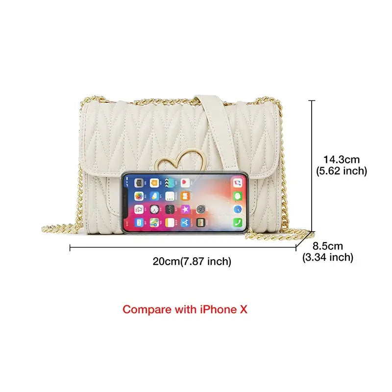 Crossbody Bag with Heart-Shaped Gold Clasp