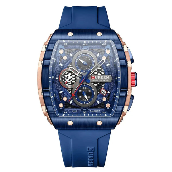 Sports Watches Unique Rectangular - Casual Quartz Silicone in blue with chronograph features and silicone band.