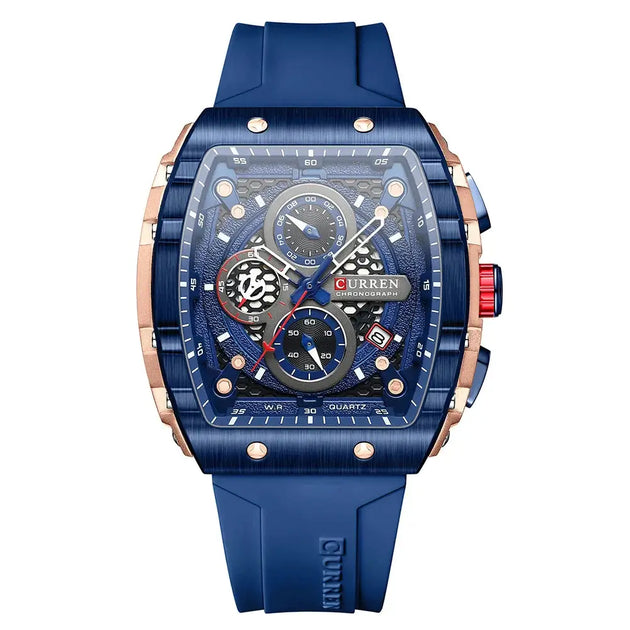 Sports Watches Unique Rectangular - Casual Quartz Silicone in blue with chronograph features and silicone band.