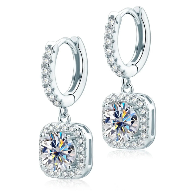 Moissanite Drop Earrings 925 Silver featuring dazzling stones and a modern design.
