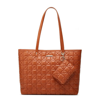 Tote Bag Soft & Versatile Two Piece Set in brown, featuring quilted design and a removable pouch, perfect for daily use.