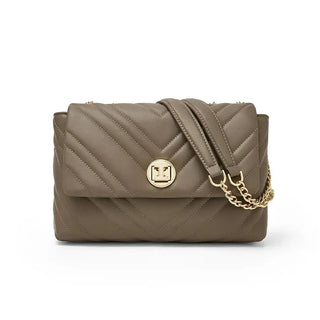 Shoulder Bag with Gold Chain in stylish gray, featuring flap design and gold chain strap.