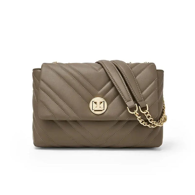 Shoulder Bag with Gold Chain in stylish gray, featuring flap design and gold chain strap.