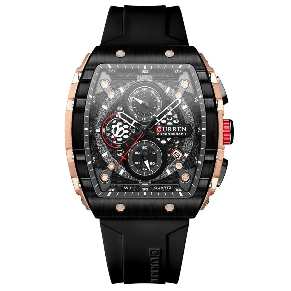 Sports Watches Unique Rectangular - Casual Quartz Silicone, black silicone strap, stylish design, chronograph features.