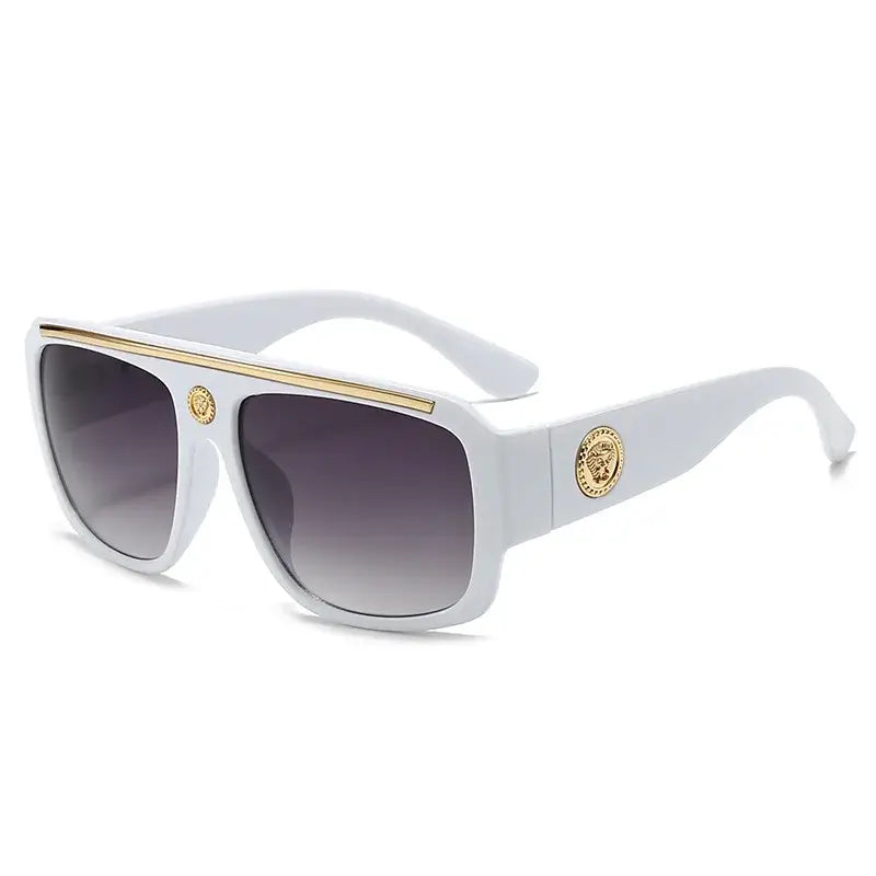 Sunglasses with gold detailing, white frame, and gradient lenses, perfect for casual adult wear.