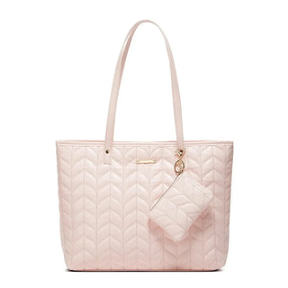 Tote Bag Soft & Versatile Two Piece Set in pink quilted design with matching pouch.