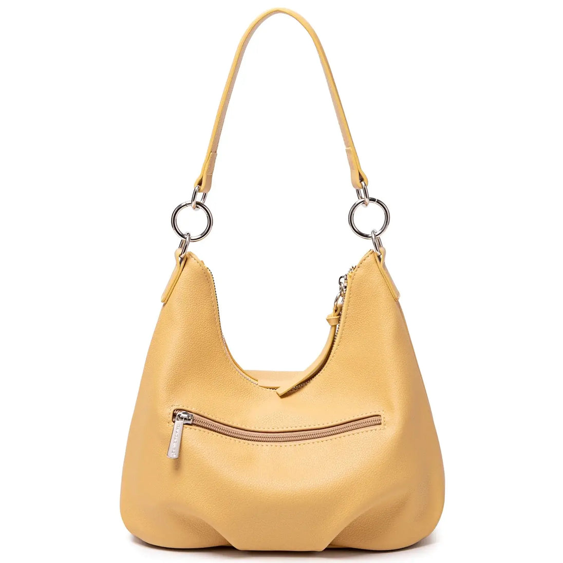 Luxury yellow crossbody bag for women, casual satchel with soft structure and zip closure.
