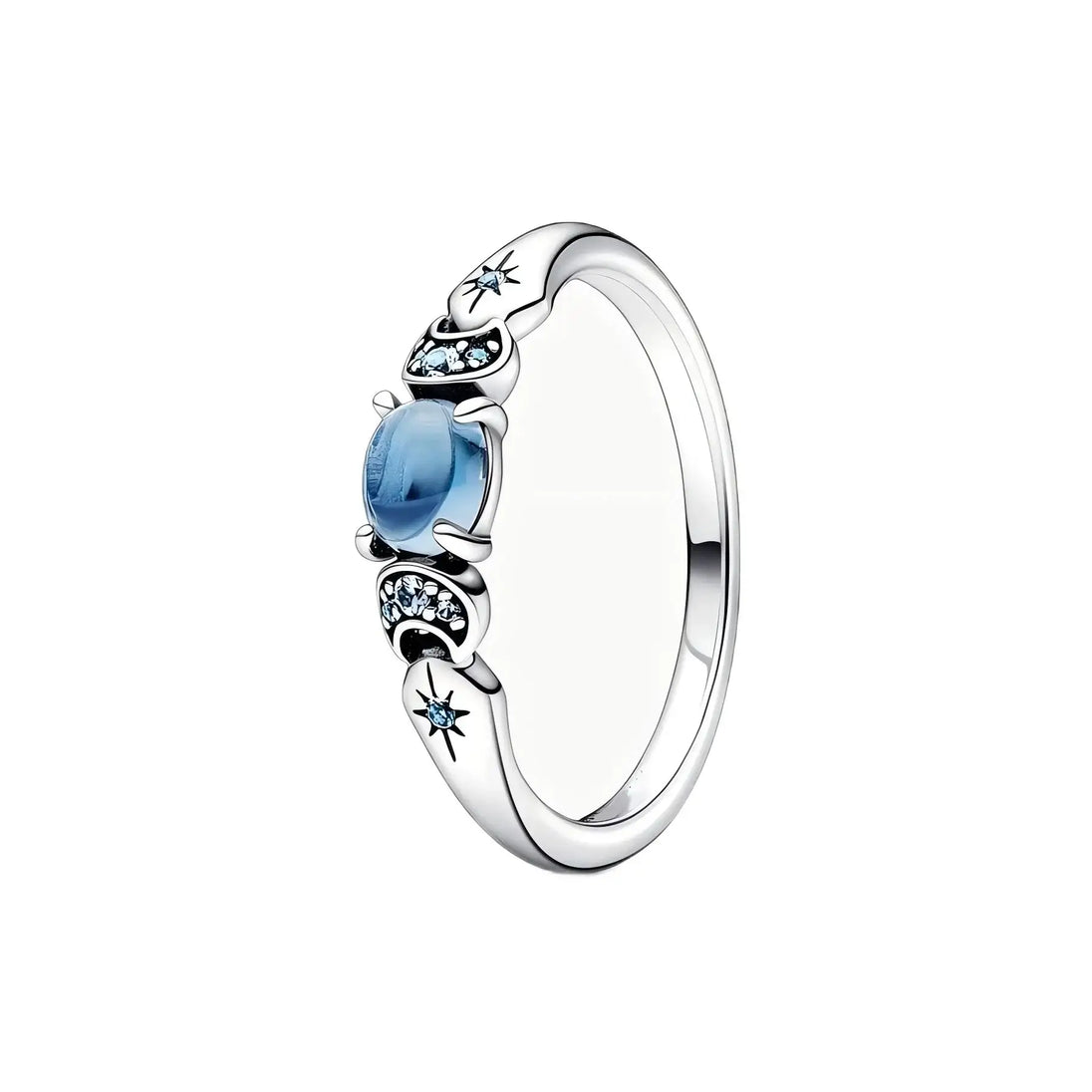 New Princess Ring Series Sterling Silver featuring a crown-shaped design with zircon inlay and a blue stone.