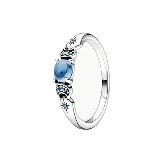 New Princess Ring Series Sterling Silver featuring a crown-shaped design with zircon inlay and a blue stone.
