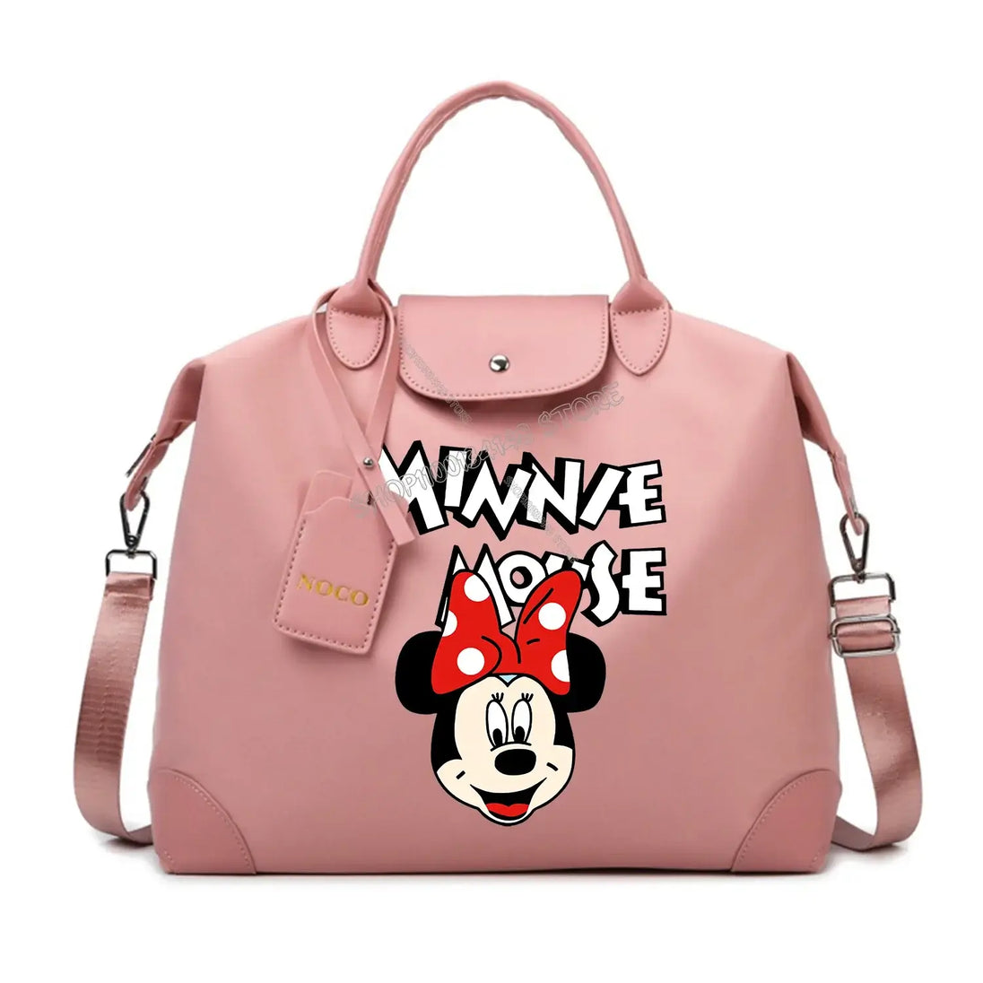Disney Mickey Mouse Crossbody Bag in pink with Minnie Mouse design and shoulder strap.