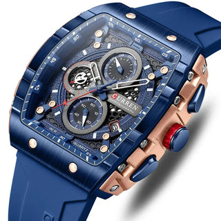 Sports Watches Unique Rectangular in blue with silicone band and chronograph features