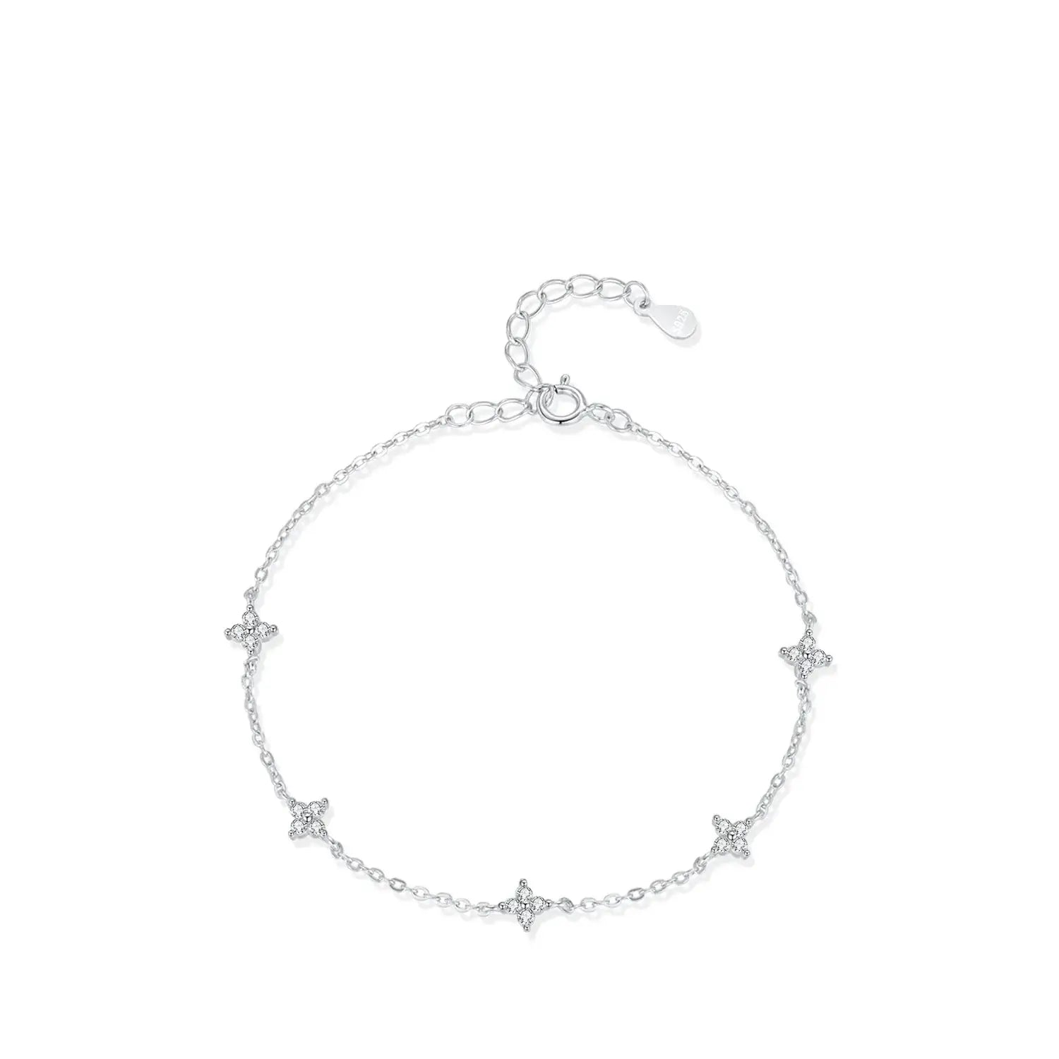 Delicate Bracelet 925 Sterling Silver with floral motifs and crystal accents, adjustable design for a perfect fit.