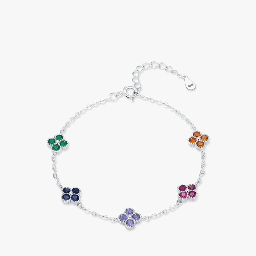 Elegant Bracelet 925 Sterling Silver with colorful zircon flower accents, adjustable and lightweight design.